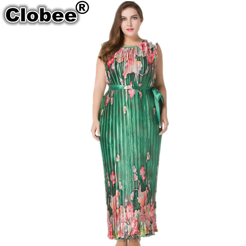 Женское длинное пляжное платье Boho ete с зеленым принтом большие размеры 5XL