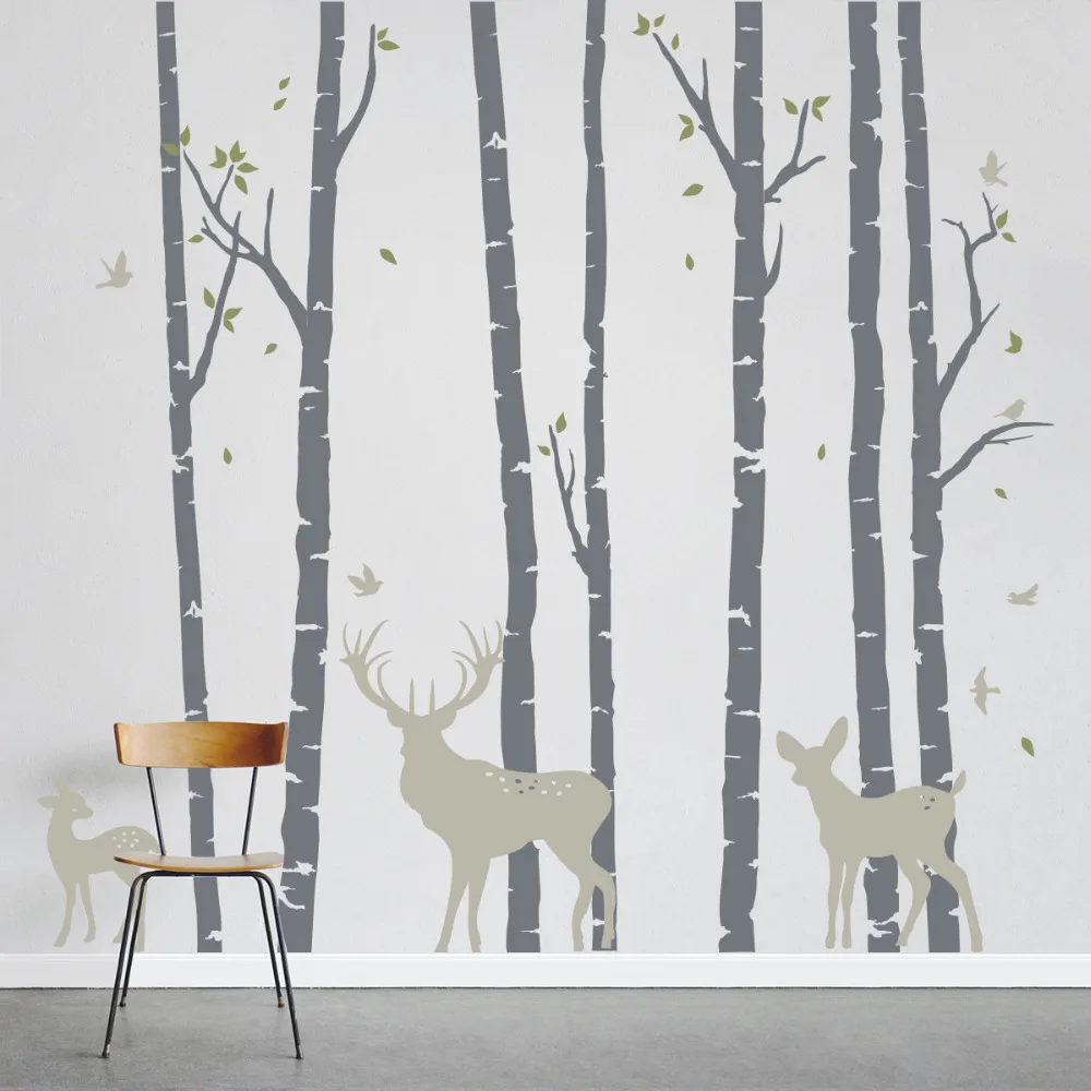 7 деревья лес Bieds олень Семья стены Стикеры Home Decor Wall Книги по искусству росписи Стикеры s детской съемный декоративные обои
