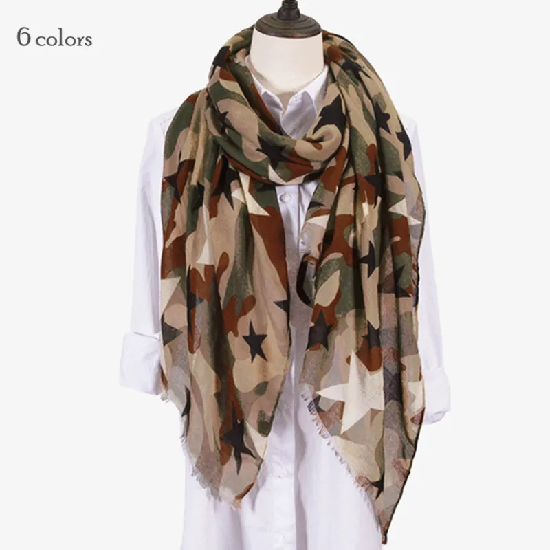 2017 г. Лидер продаж камуфляж звезды узор зимние шарфы и платки бахрома с модным