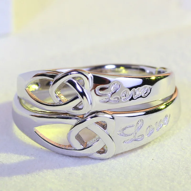 Женское Обручальное кольцо с сердечком серебристое двойным ювелирное изделие
