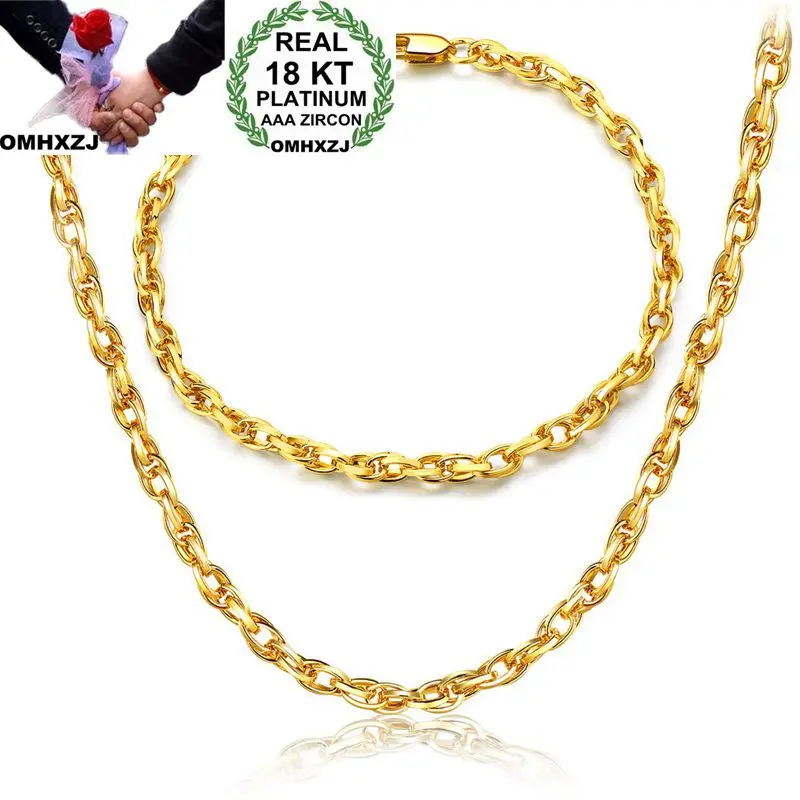 

OMHXZJ Wholesale Personality Fashion OL Woman Girl Gift Gold Full Lateral Chain 18KT Gold Bracelet+Necklace Jewelry Set SE42