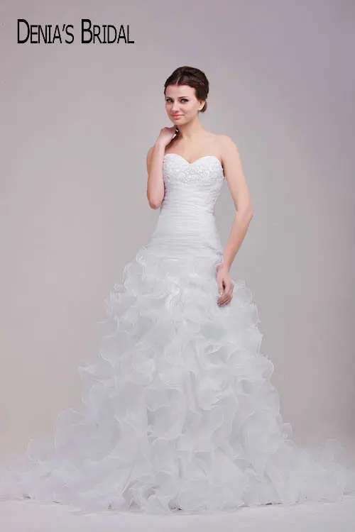 2017 Свадебные платья Русалочки Милая шея аппликация бисером оборки рюшами Цветы