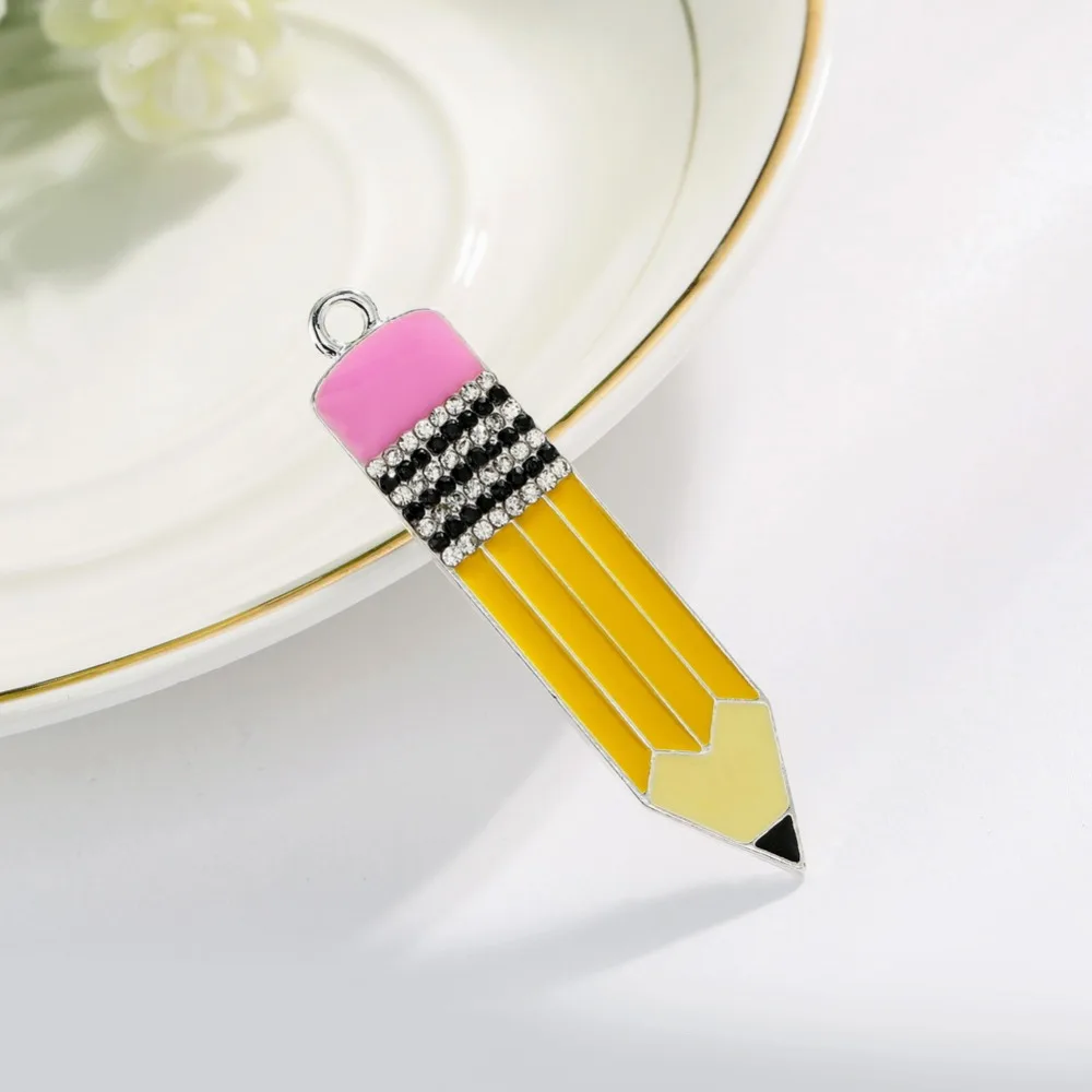 

Buttons for DIY crafts sewing Free shipping 48*21mm school pencil rhinestone button 10PCS (BTN-5641)