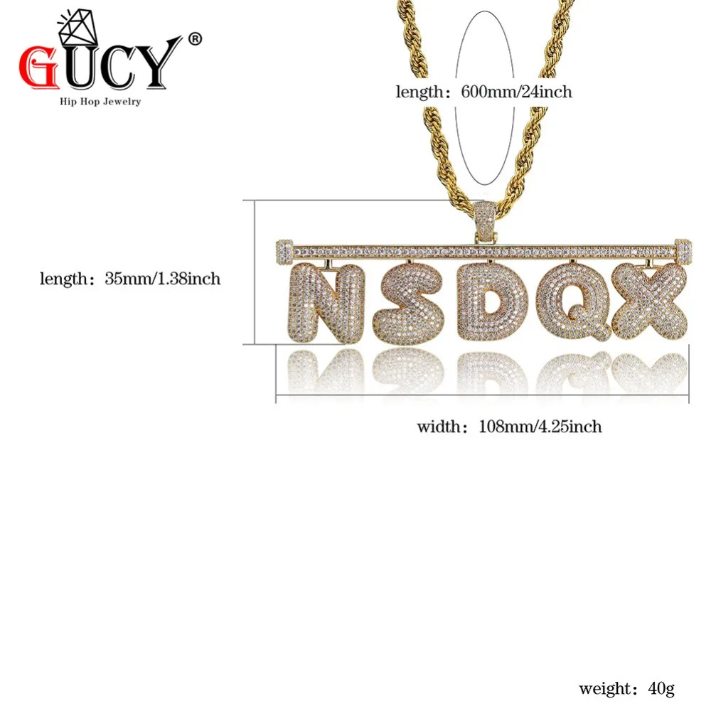 

GUCY Free Stitching Combination Name Small Bubble Letters Necklaces & Pendants Men's Zircon Hip Hop Jewelry Tennis Chain