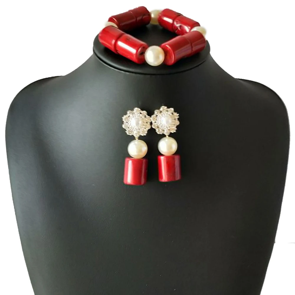 Fashion Red Woman coral jewelry African Bridal Necklace sets Nigeria wedding beads for 2018 Free Shipping | Украшения и