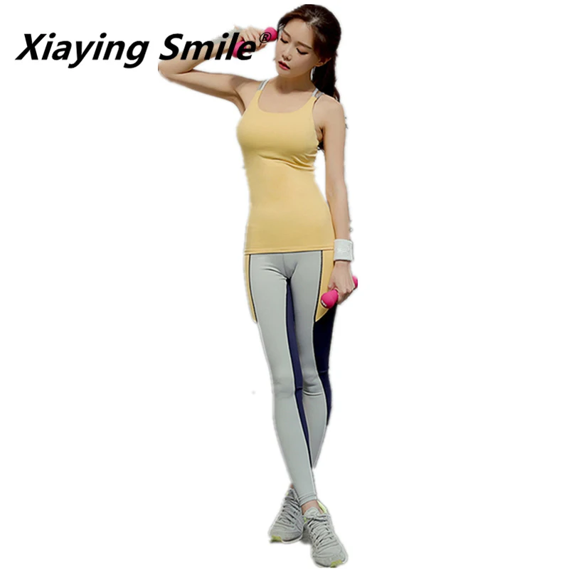 

Xiaying Smile Women Breathable Sleeveless Sport Running Set Yoga Summer Quick Dry Gym Fitness Yoga Set Workout Sportswear Suit