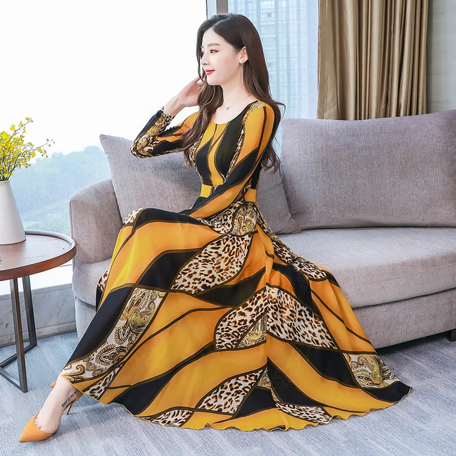 Винтажные Макси платья с длинным рукавом размера плюс 3XL Осень зима 2020 шифоновое