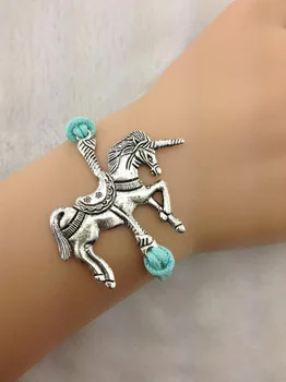 Браслет с единорогом серебряный браслет синий воск шнуры Braclet лучший подарок для