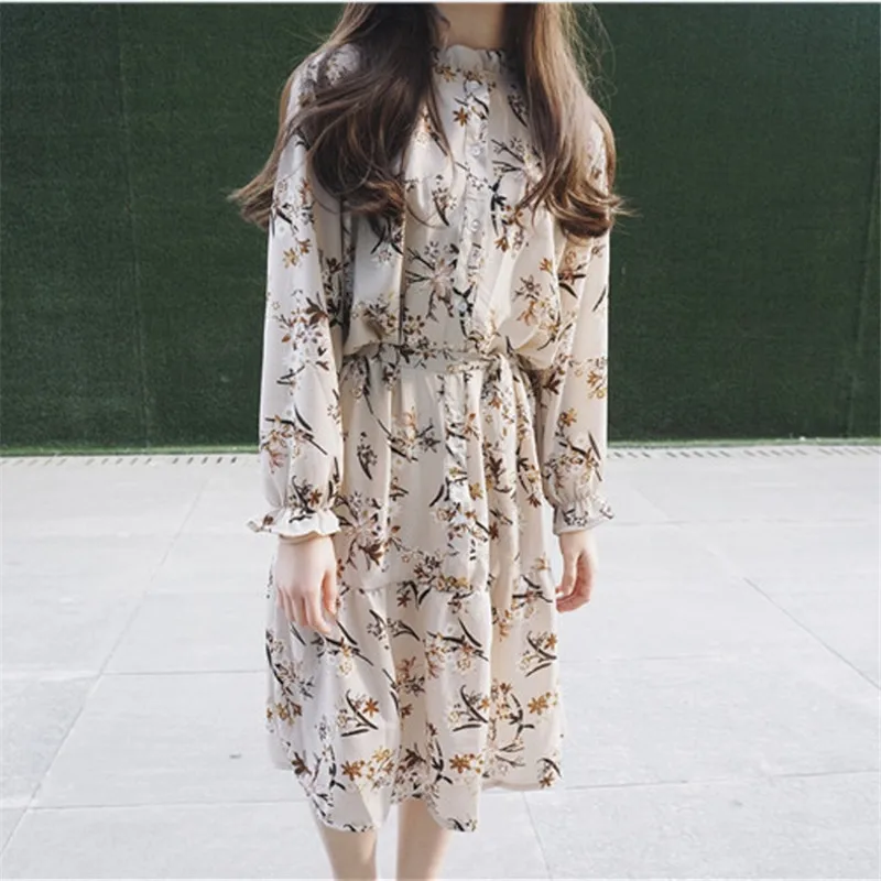 Женское шифоновое платье с цветочным принтом голубое модель YJZ066 в Корейском