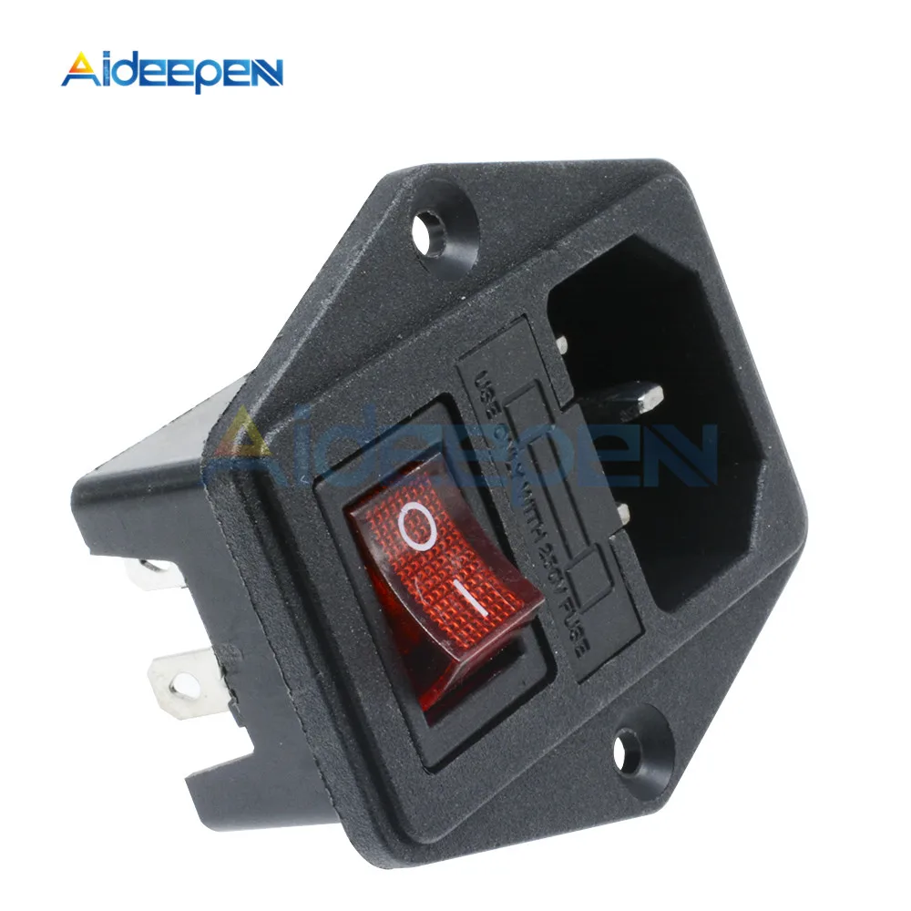 AC 250V 10A черный, красный 3-Контактный Терминал Мощность розетки выключатель с держатель предохранителя