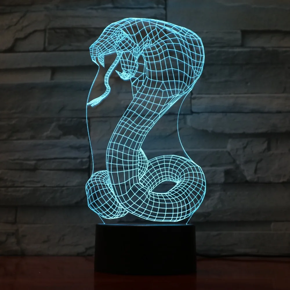 Мультяшный Змеиный ночсветильник 3D USB сенсорный переключатель Акриловые 7 Цветов