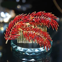 kmvexo red white crystal wedding bride bridal hair accessories 2019 feather hair comb head pieces hair pins jewelry accessories