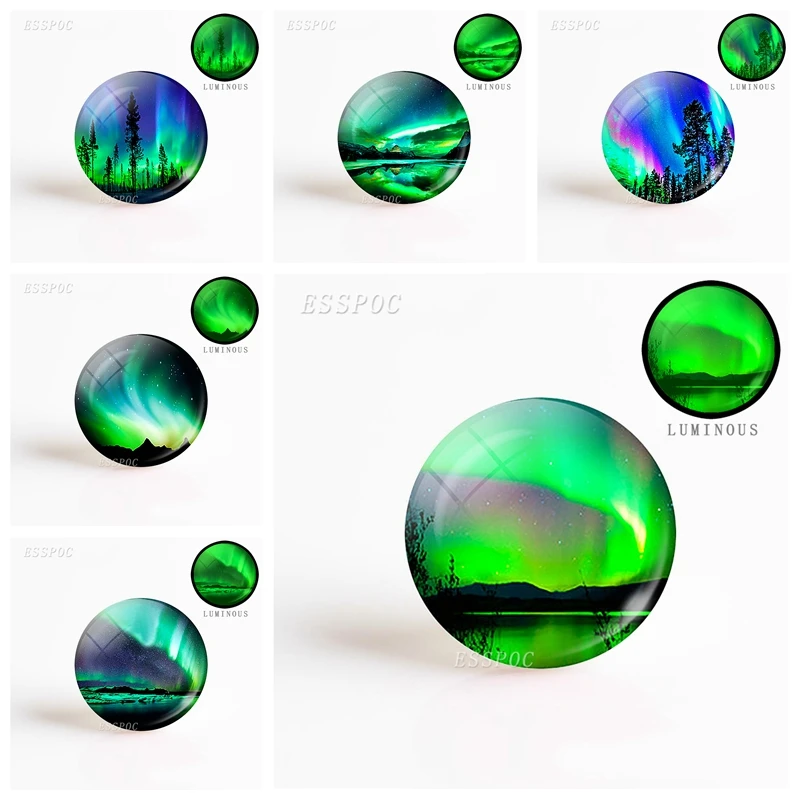 5pcs/set Fashion Accessories Northern Lights Photo Round 25mm Luminous Glass Cabochon Handmade Jewelry Supply 2020 hot sale new fashion 5pcs lot 25mm handmade photo glass cabochons