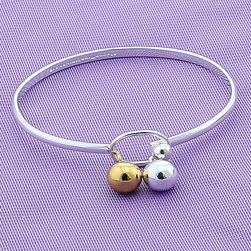 Женский браслет из серебра 925 пробы с золотыми колокольчиками | Украшения и