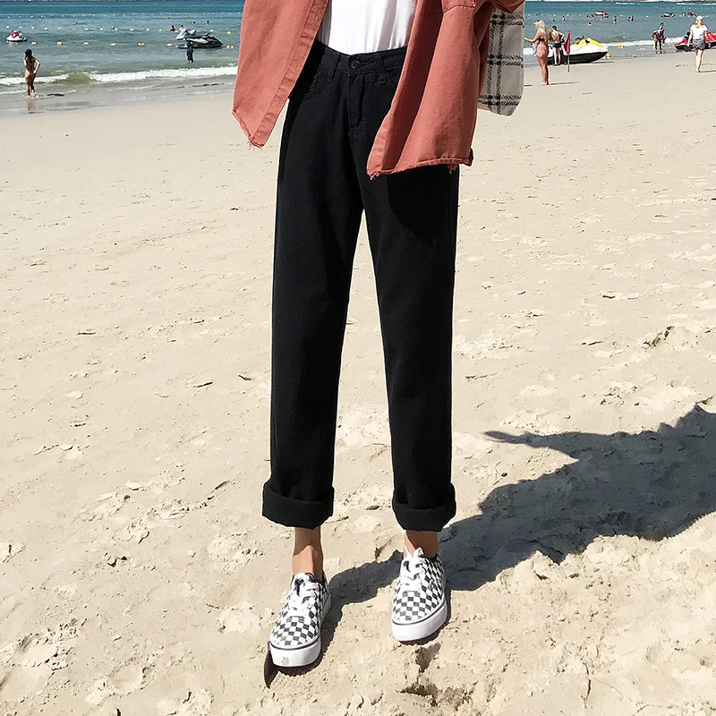 Женские джинсовые брюки до щиколотки прямые с высокой талией в уличном стиле