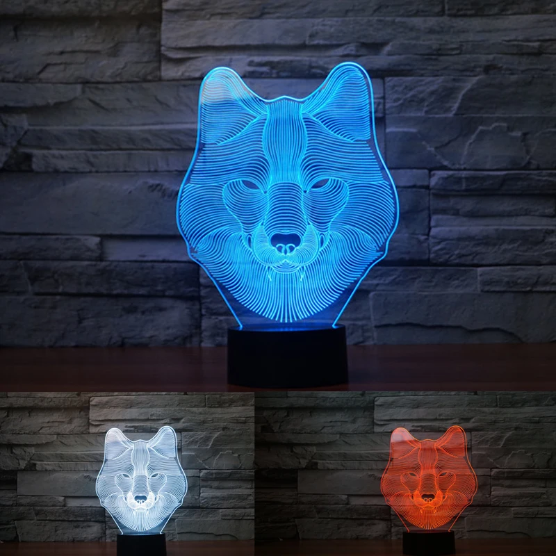 2017 животных Волк Декор 3D светодиодные ночники красочные волк Дизайн настольная
