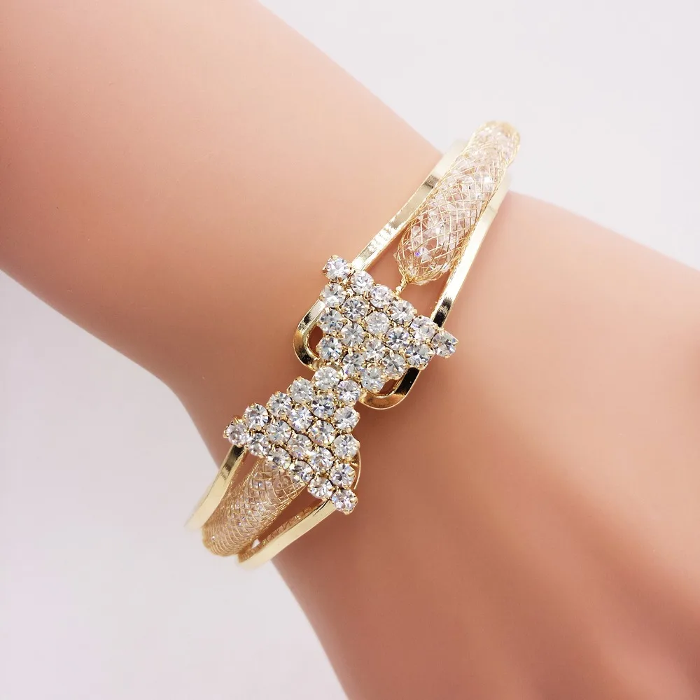 Золотой цвет медная сетка Хрустальная цепь полный горный хрусталь лук открытый