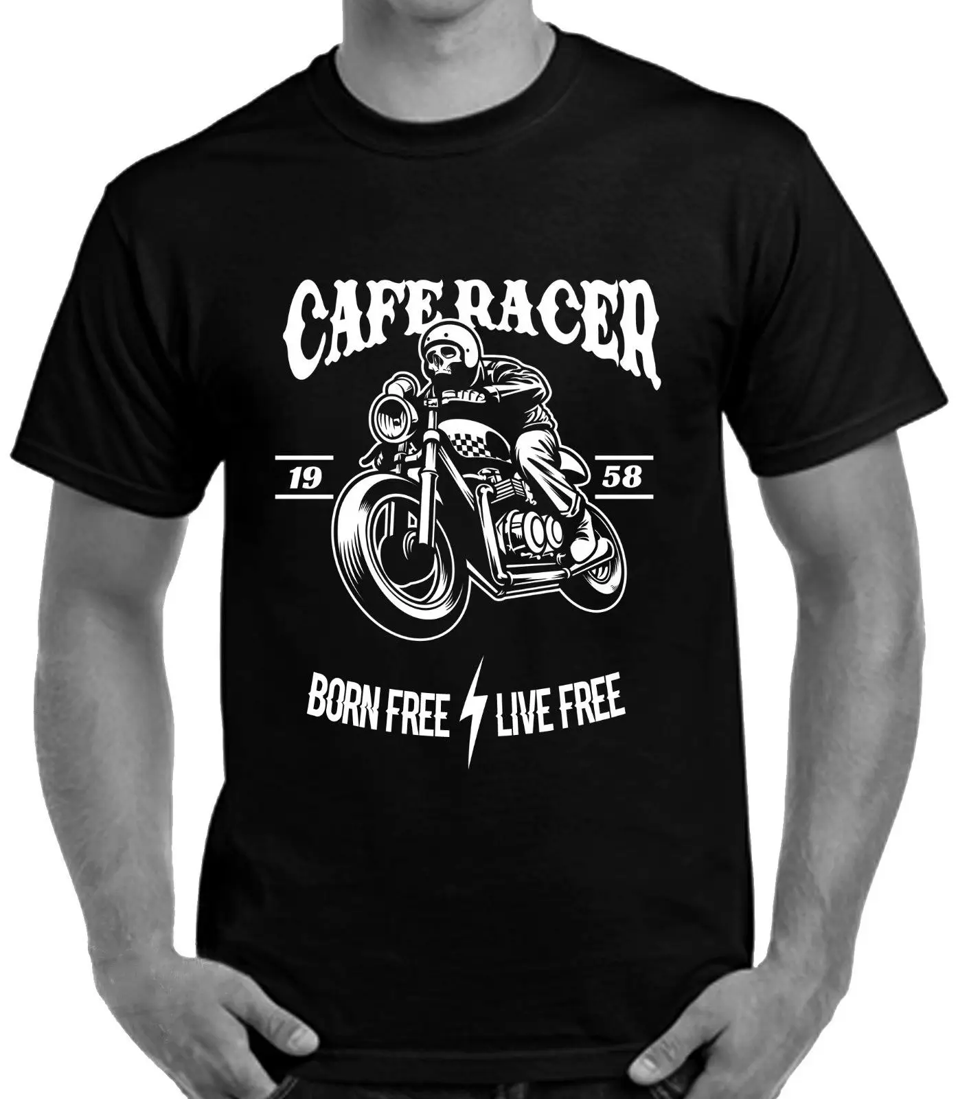 

Homme 2019 New Sleeve Harajuku Tops Cafe Racer Biker Motorcyclist Motorbike Men T Shirt Born Free Live Free Awesome Shirts