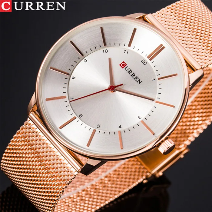 rose white Топ бренд класса люкс CURREN новые модные повседневные простые деловые часы классический циферблат ультра-тонкие кварцевые наручные часы Reloj - Цвет: rose white