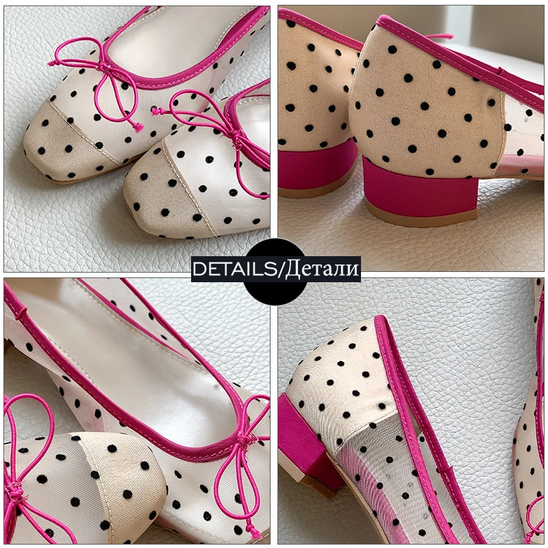 Женские сетчатые туфли-лодочки ISNOM летние туфли в горошек с узлом-бабочкой обувь