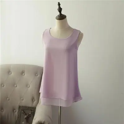 Light purple Модная брендовая Женская длинная шифоновая рубашка Летняя Повседневная Топ размера плюс S-6XL Свободная блузка без рукавов двухслойная шифоновая блузка - Цвет: Light purple