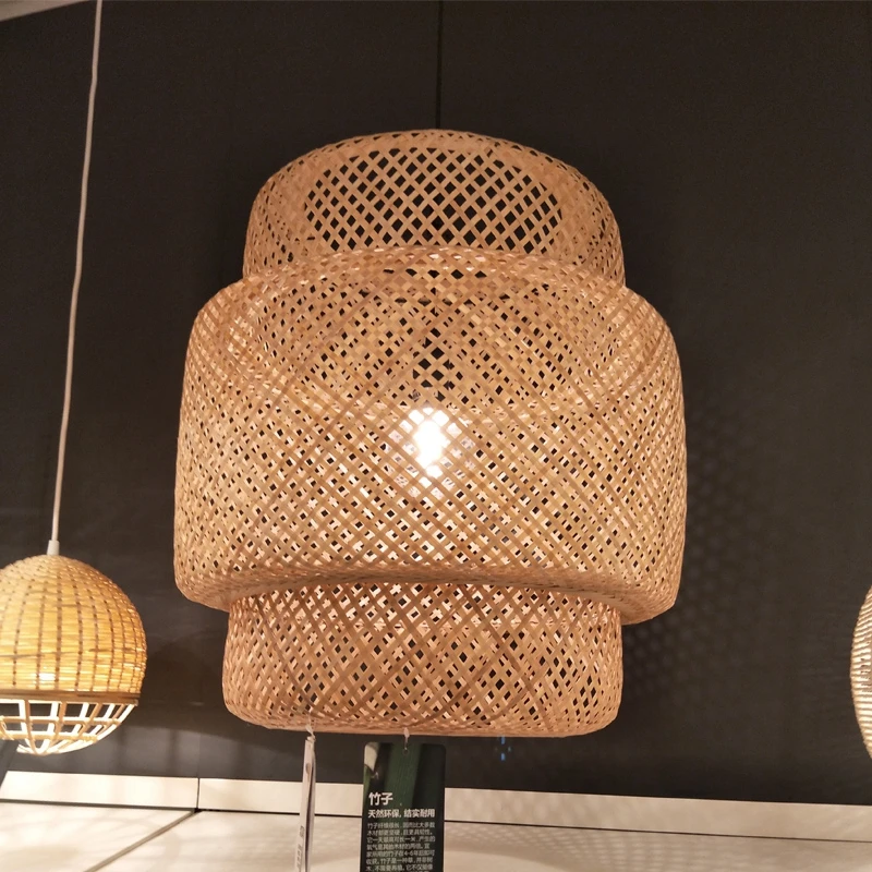 Новинка японский стиль ручная вязка Бамбуковая Подвесная лампа современное