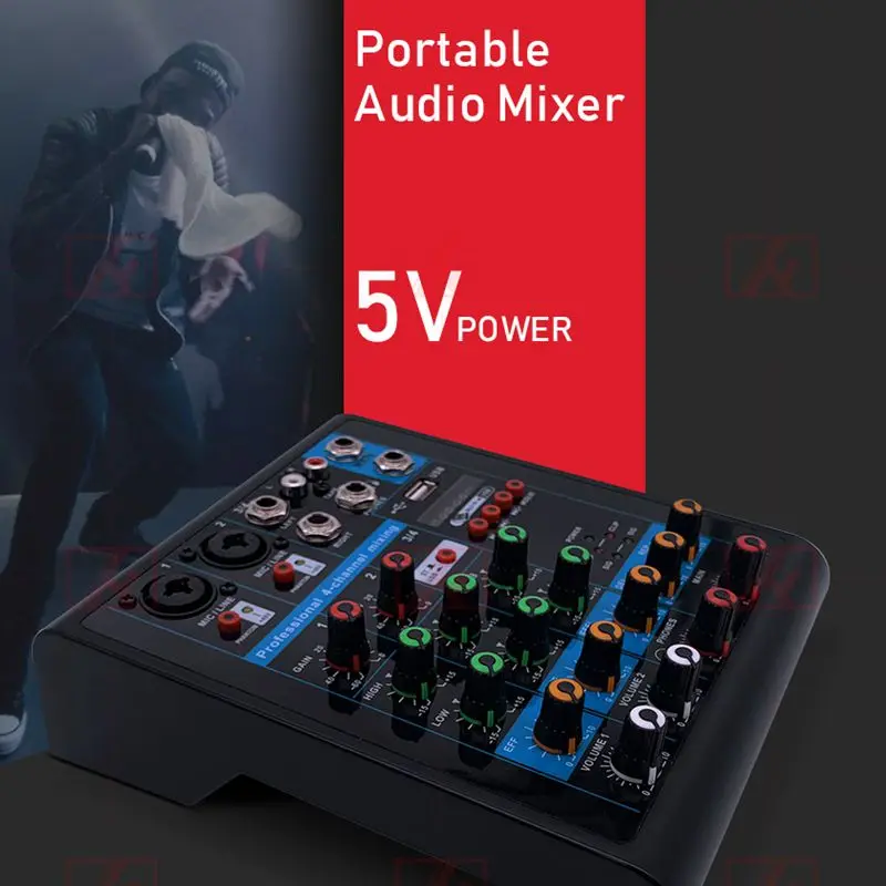 LEORY Mini 4 канальный караоке микшер Профессиональная студия аудио DJ микшерный пульт усилитель цифровой микрофон микшер