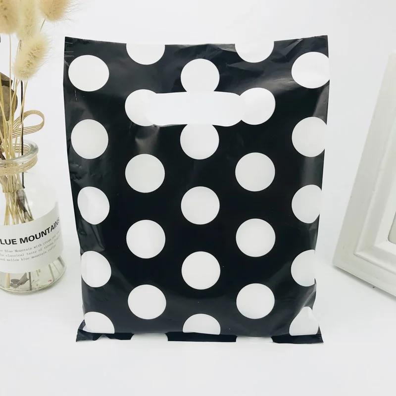 black whtie dot 25x35 20x25 15x20 см 10 шт. сумка для хранения одежды хозяйственные пластиковые сумки с ручками ювелирные изделия свадебный пластиковый мешочек для упаковки подарков - Цвет: black whtie dot