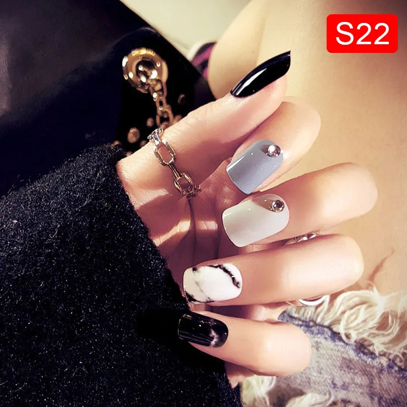 Горячие 24 шт дамы поддельные ногти бусины мраморная текстура Маникюр украшения