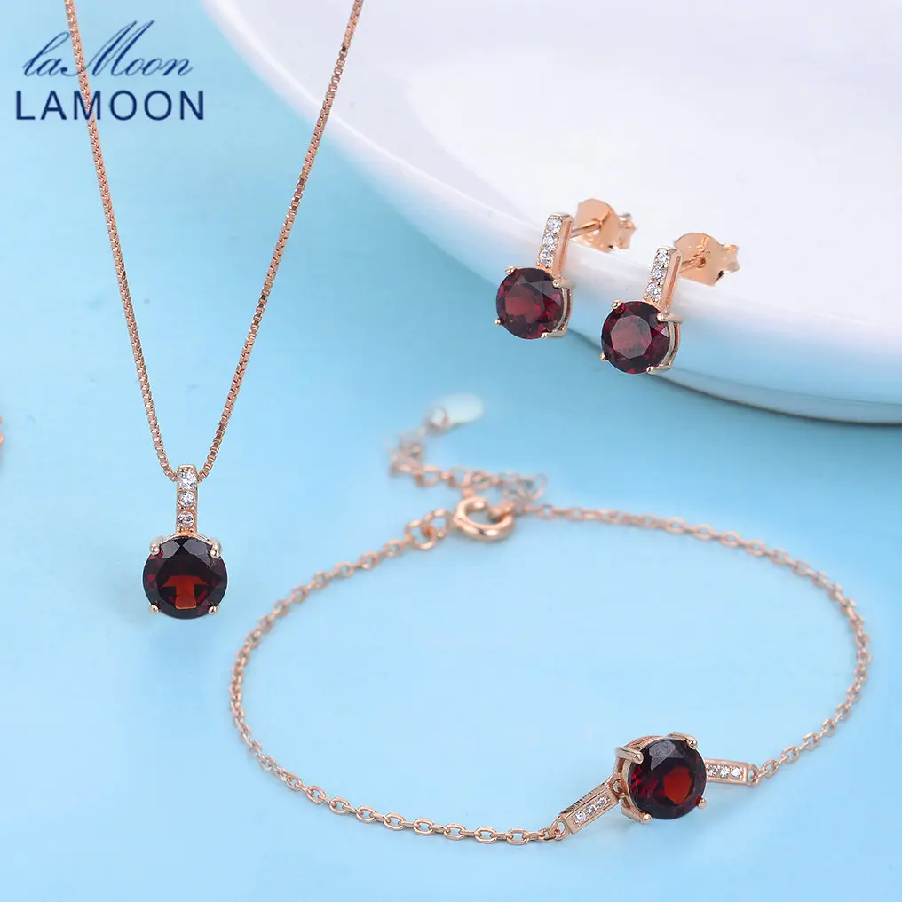 Модные ювелирные изделия LAMOON с натуральным красным гранатом 2 карата|jewelry sets|set