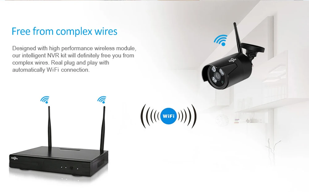 Hiseeu Беспроводной NVR 960 P HD Открытый безопасности дома Камера Системы 4CH CCTV