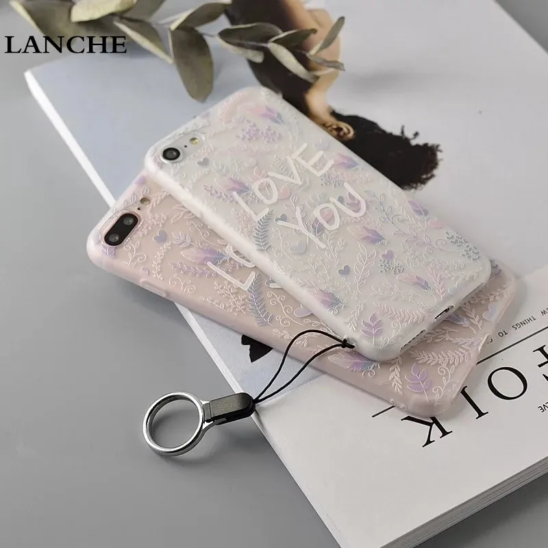 LANCHE Ultrathin TPU Phone Cases For iPhone 6 6S Plus 6Plus 7 7Plus Case Transparent Silicone Frosted Feather Flower Back Cover |