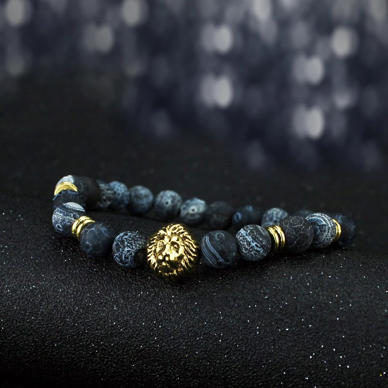 Мужской браслет с головой тигра и Льва на запястье амулет натуральным камнем