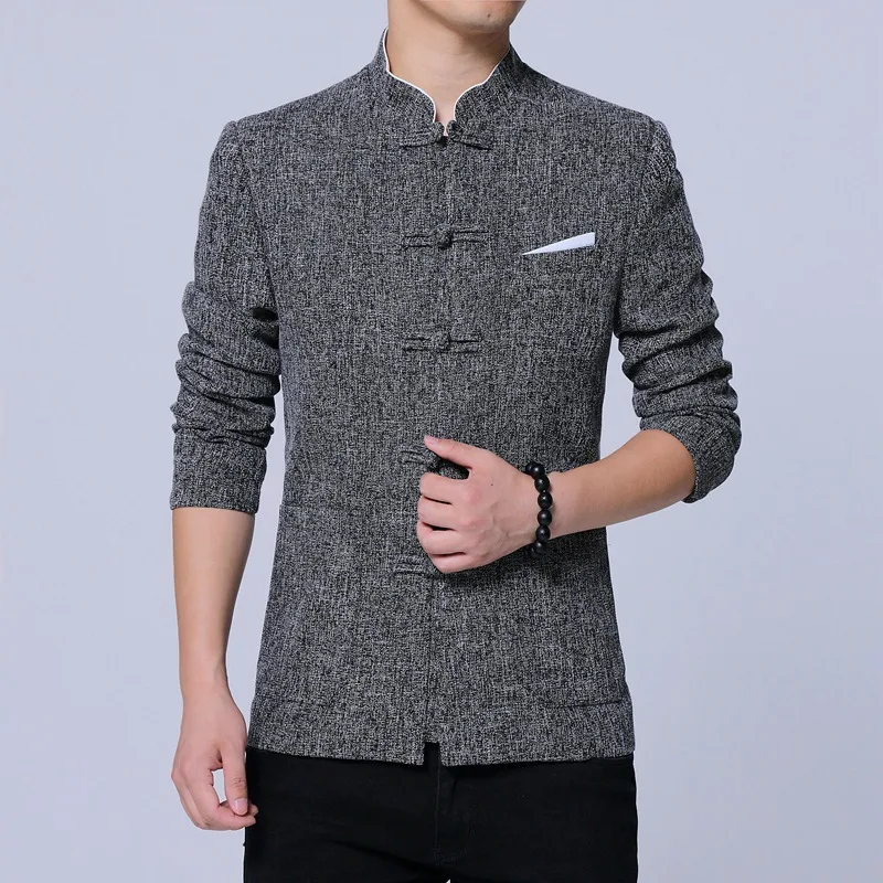 gray 4038, китайский стиль, винтажный Блейзер, Homme, воротник-стойка, красный/серый, однобортный, Мужской Блейзер, приталенный, модный, размера плюс M-4XL - Цвет: gray