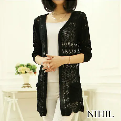 Plus Size Long Cardigans New Knitted Sweaters 2016 Women Fashion Lace Cardigan Hollow out Crochet Casual Blouses Autumn Sweater |