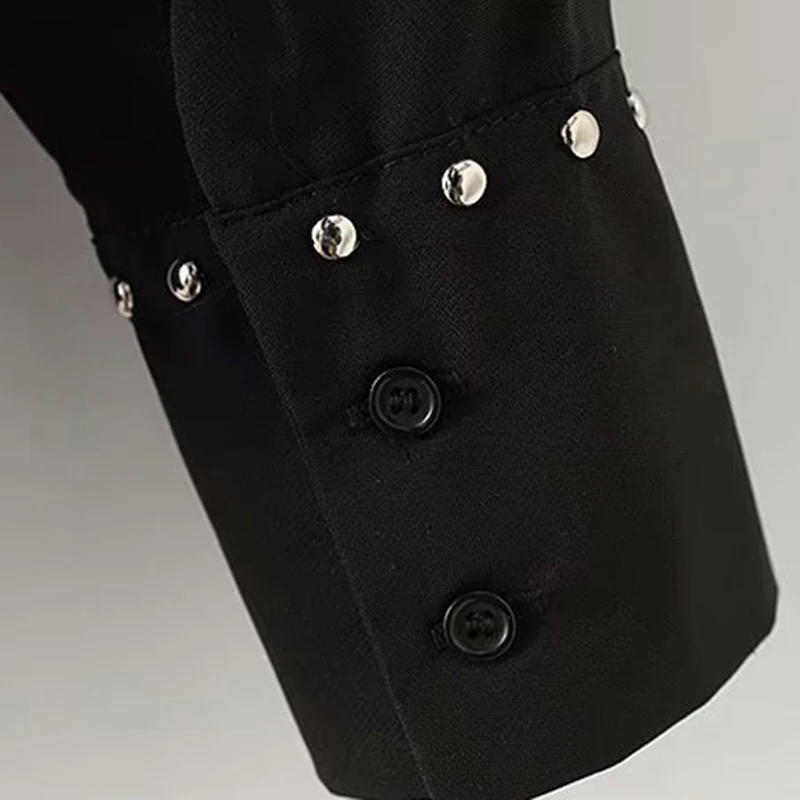 Wonder 2018 new Vintage Flowy Rivet Decorate Tops Blouses Lapel Collar Long Sleeve Pleated Ladies Shirts Casual Blusas Mujer |