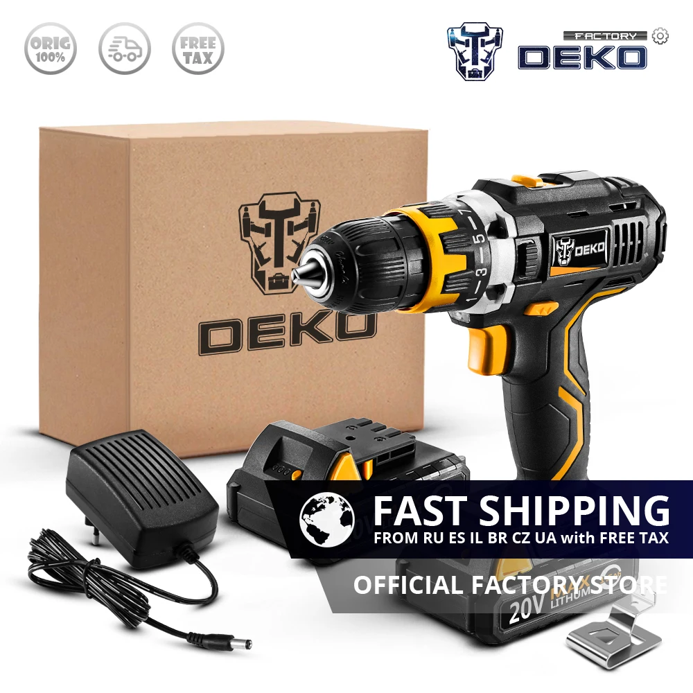 Заводской магазин DEKO GCD20DU2 20 В Макс электрическая отвертка DIY мини-драйвер питания постоянного тока литиевая батарея светодиодный Аккумуляторная дрель 2 батареи