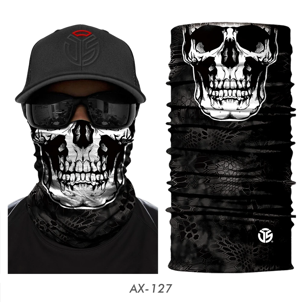 3D Skull Ghost Balaclava Neck Gaiter Motorcycle Bandana Head Shield Skeleton Moto Biker Tube Scarf Headband Half Face Mask Men