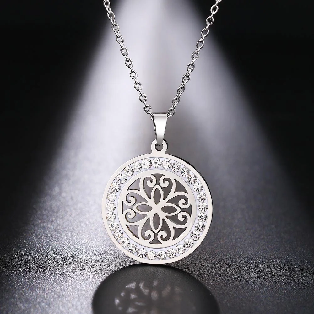 Silver Какана из нержавеющей стали Кристалл Круглые Подвески ожерелье для женщин колье ювелирные изделия полые Мода ожерелье s цепь День святого Валентина - Окраска металла: Silver