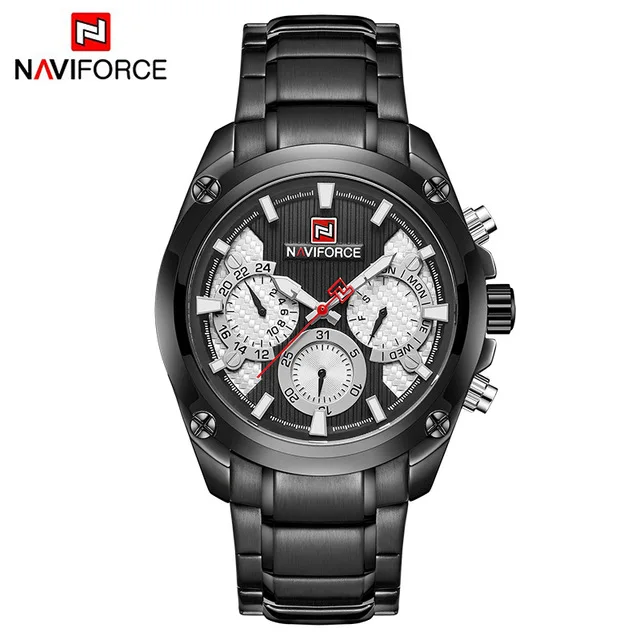 black white Новая мода для мужчин s наручные часы naviforce Militray Спорт кварцевые 24 часы с датой для мужчин смотреть полный сталь водонепроница - Цвет: black white