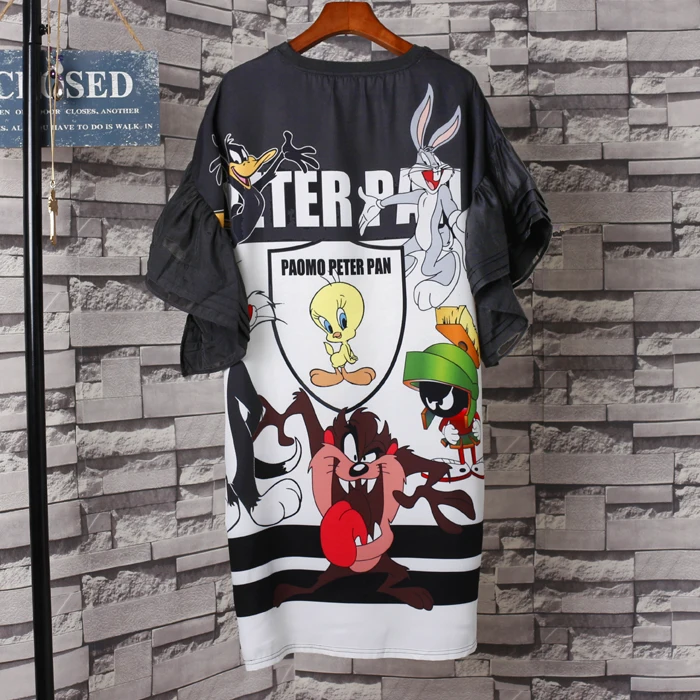 Женские с героями мультфильмов платье принтом плюс Размеры круглым вырезом