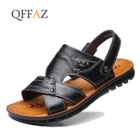 qffaz hot sale 2019 summer genuine leather sandals brand quality cheap beach men sandals slippers men casual sandals