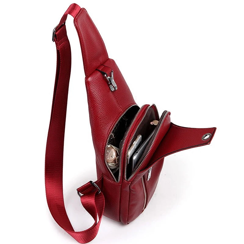 Мужская нагрудная сумка MIWIND кожаная через плечо с одним плечевым ремнем для