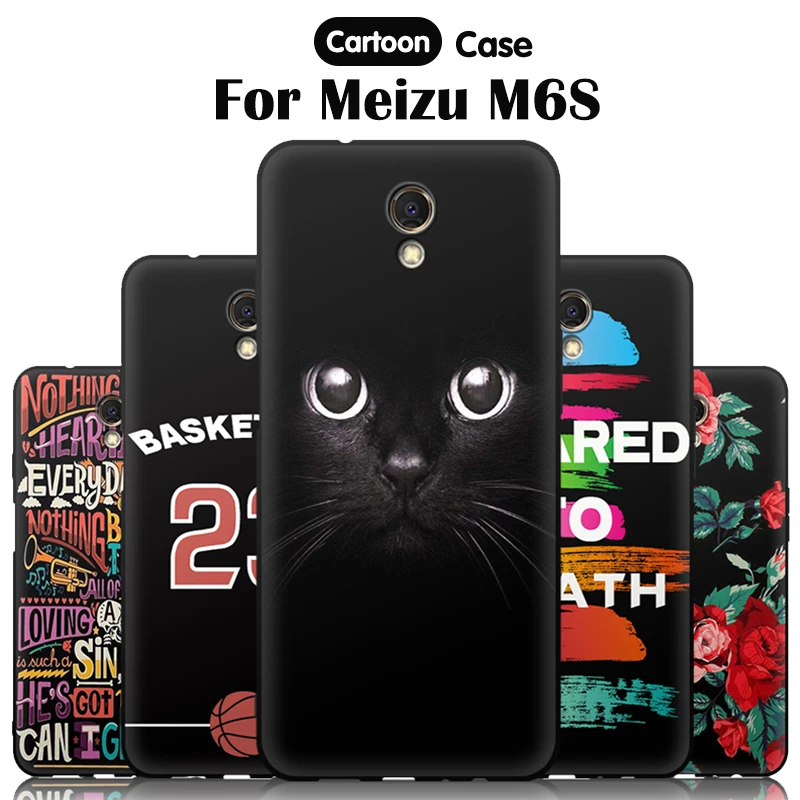 JURCHEN черный матовый Мягкий ТПУ силиконовый чехол для Meizu M6S 5," милый мультяшный принт Роскошные задние Сумки для Meizu M6S чехол