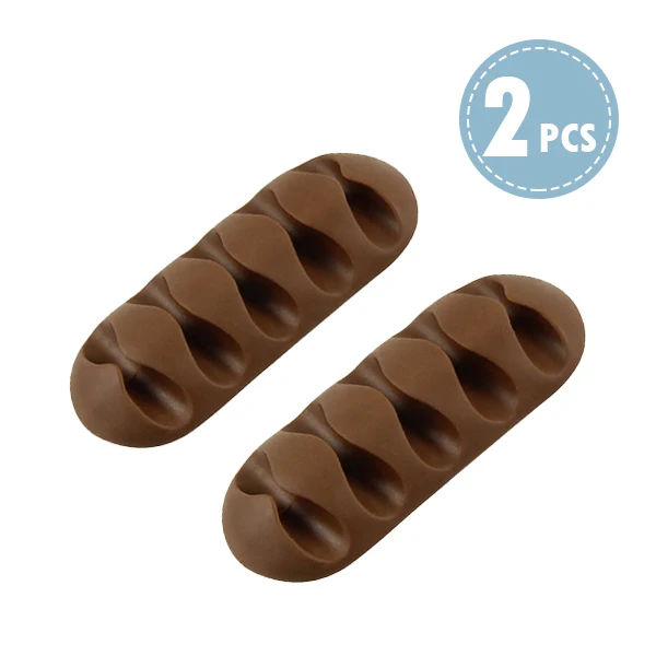 2 Pieces Brown ACCEZZ 3 шт. намотки наушников Кабельный органайзер провода мягкий силиконовый зарядное устройство держатель для хранения Зажимы USB шнур мышь 5 отверстий управление столом - Цвет: 2 Pieces Brown