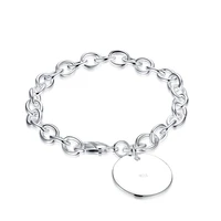 silver 925 jewelry charm bracelets for women fashion round tag chain link bracelet bangles femme wristband costume decoration