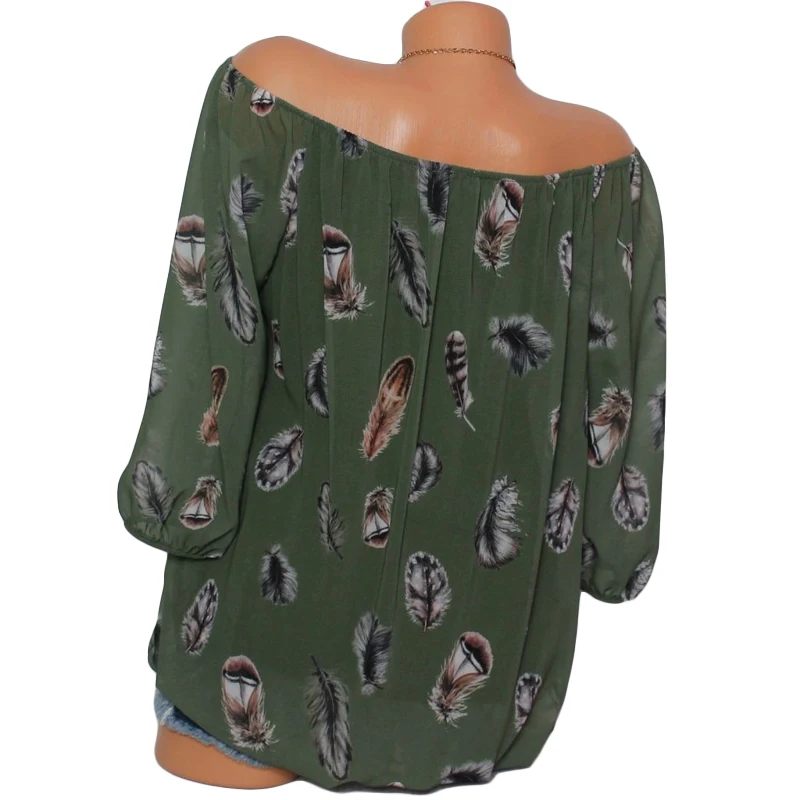 Plus Size 5XL Women Tops and Blouses 2019 Spring Casual Long Sleeve Print Off Shoulder Chiffon Blouse Female Loose Shirts |