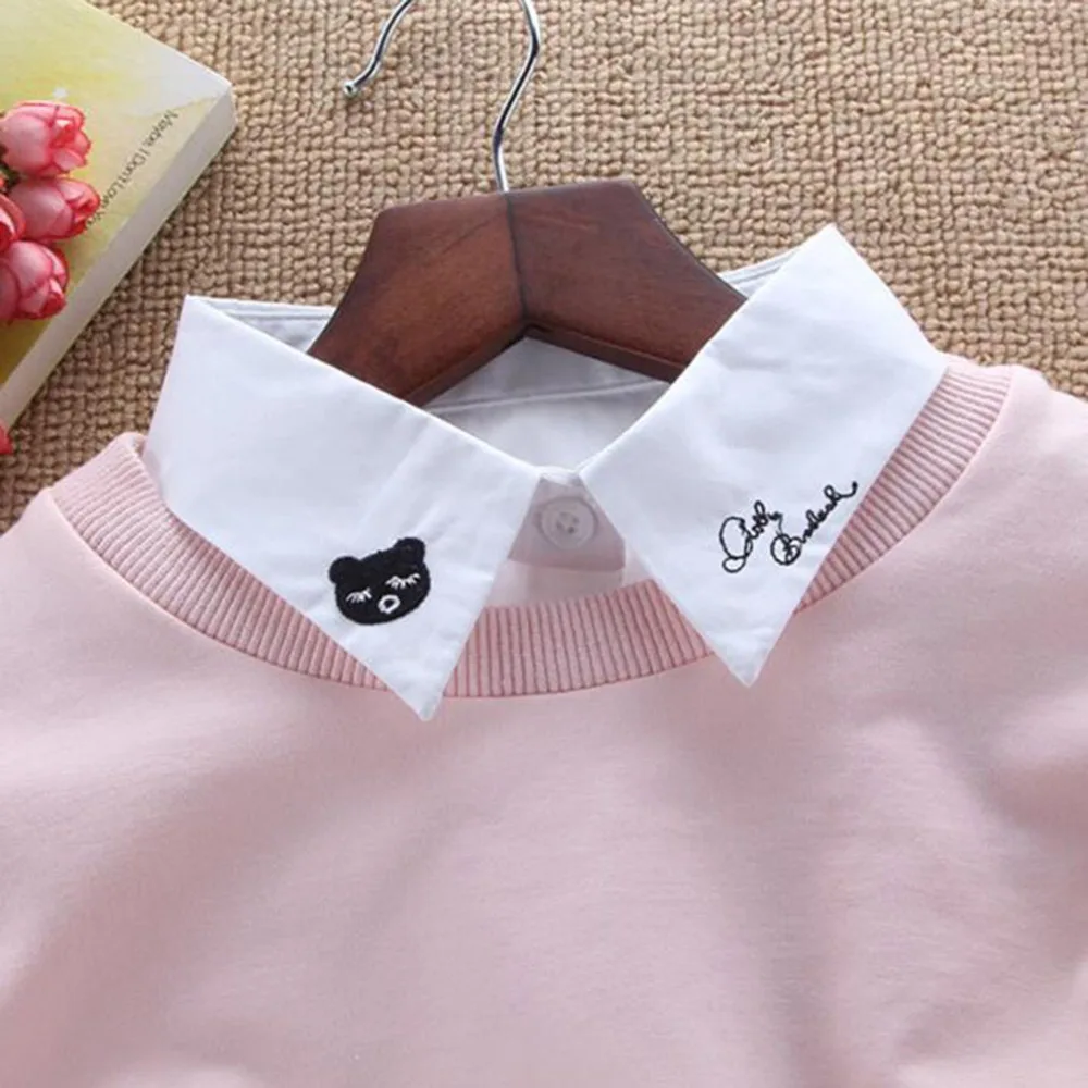 Милый медведь поддельные воротник Для женщин вышивка Ложные съемные воротники