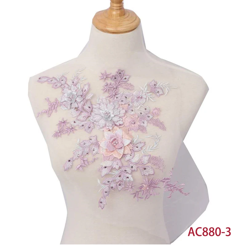 Rasolife 3D Flowers DI Patch Lace Applique Sew On Patches Floral embroidered flower applique For Wedding Dress AC880 | Дом и сад