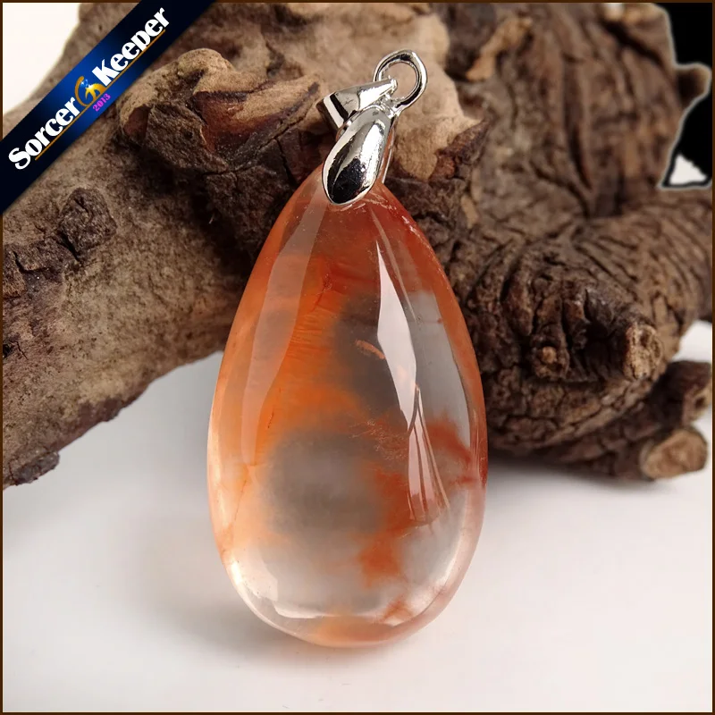 Для женщин Jewelry Цепочки и ожерелья Мода Редкие натуральный камень красный кролик волосы мех Рутиловый Кварц полированный кулон YS143